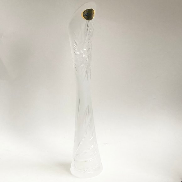 Vintage LESWAL Etched Vase Hand Cut Lead Crystal SWUNG Art Glass Made in Poland - Picture 6 of 16